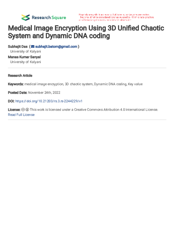 (PDF) Medical Image Encryption Using 3D Unified Chaotic System and ...