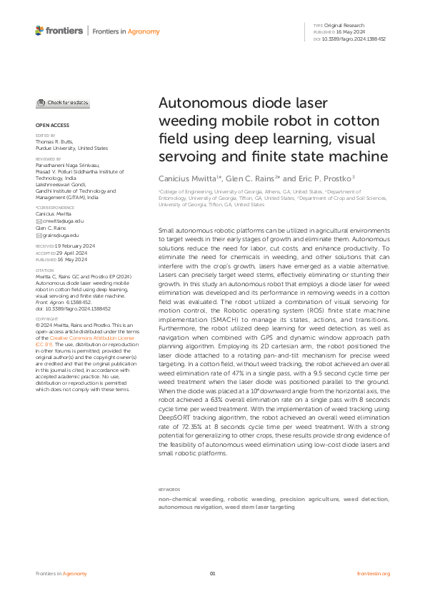 (PDF) Autonomous diode laser weeding mobile robot in cotton field using ...