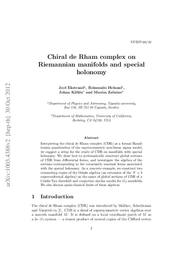 (PDF) Chiral de Rham complex on special holonomy manifolds
