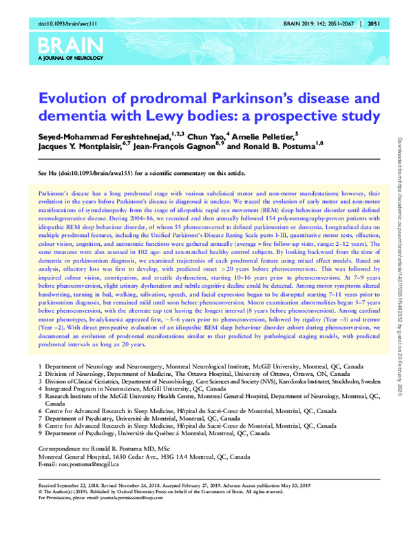 (PDF) Evolution of prodromal Parkinson’s disease and dementia with Lewy ...
