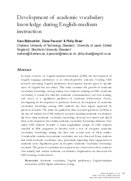(PDF) Development of academic vocabulary knowledge during English ...