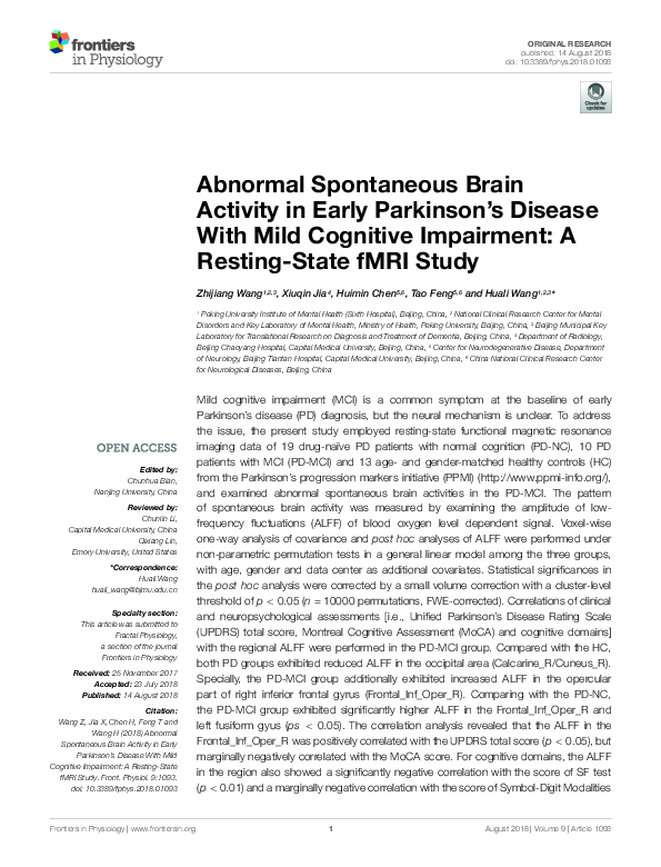 (PDF) Abnormal Spontaneous Brain Activity in Early Parkinson’s Disease ...