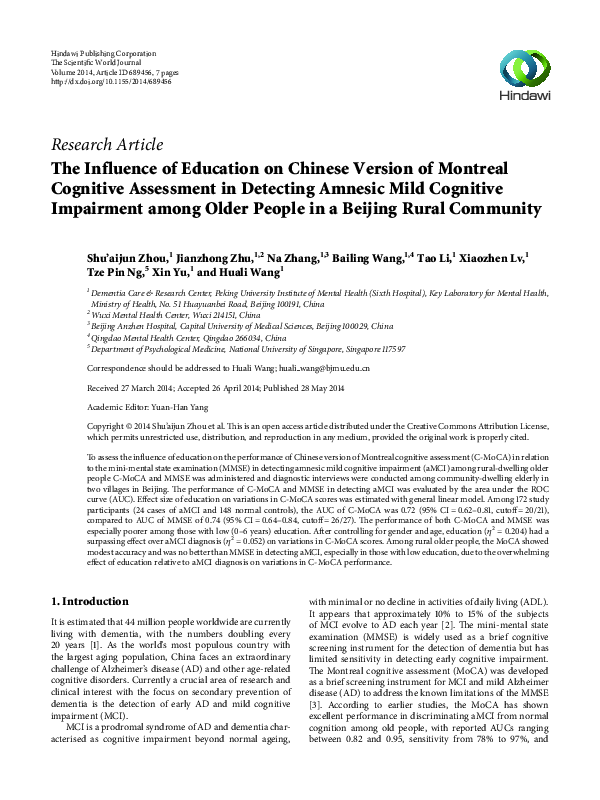 (PDF) The influence of education on Chinese version of Montreal ...
