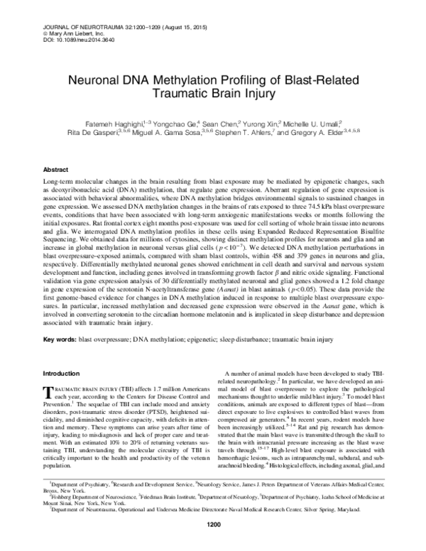 (PDF) Neuronal DNA Methylation Profiling of Blast-Related Traumatic ...