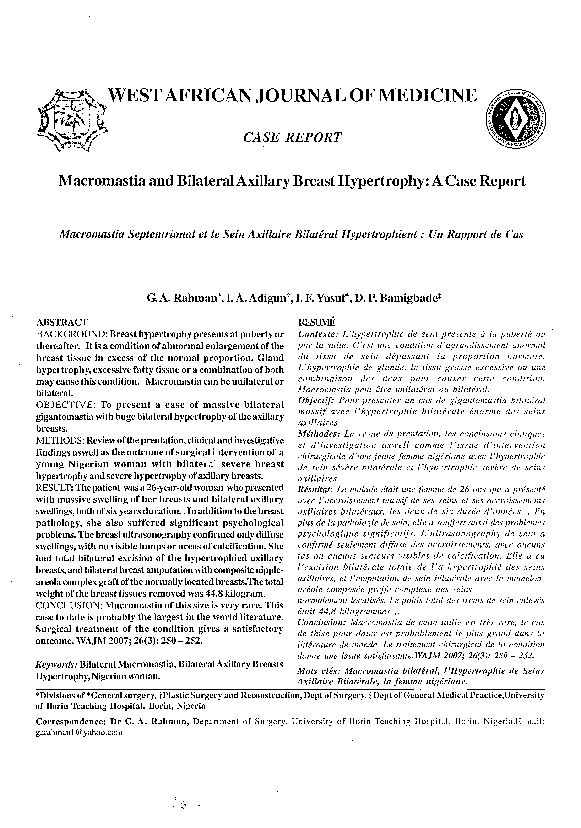 (PDF) Macromastia and bilateral axillary breast hypertrophy