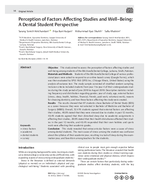 (PDF) Perception of Factors Affecting Studies and Well–Being: A Dental ...