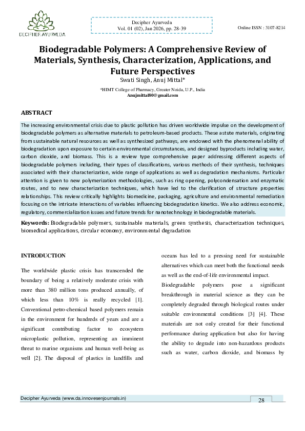 (PDF) Biodegradable Polymers: A Comprehensive Review of Materials ...