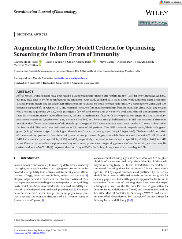 (PDF) Augmenting the Jeffery Modell Criteria for Optimising Screening ...