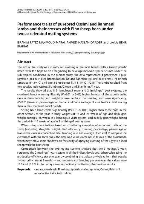 (PDF) Performance traits of purebred Ossimi and Rahmani lambs and their ...