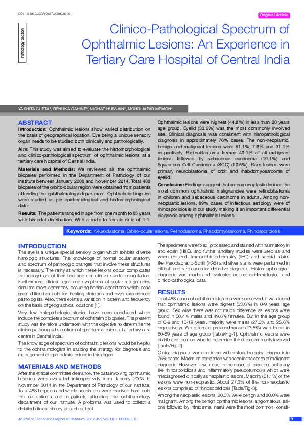 (PDF) Clinico-Pathological Spectrum of Ophthalmic Lesions: An ...