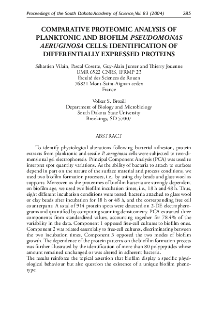 (PDF) Comparative proteomic analysis of planktonic and immobilized ...