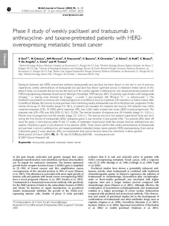 (PDF) Phase II study of weekly paclitaxel and trastuzumab in ...