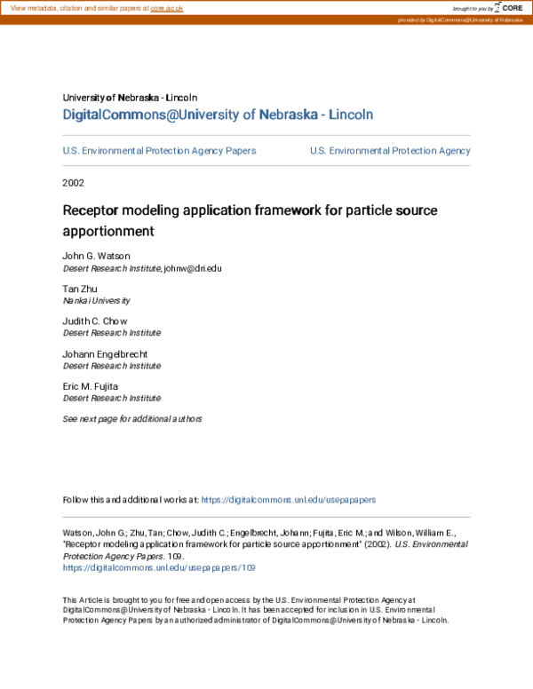 (PDF) Receptor modeling application framework for particle source ...