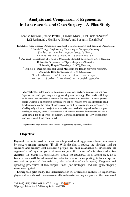 (PDF) Analysis and Comparison of Ergonomics in Laparoscopic and Open ...