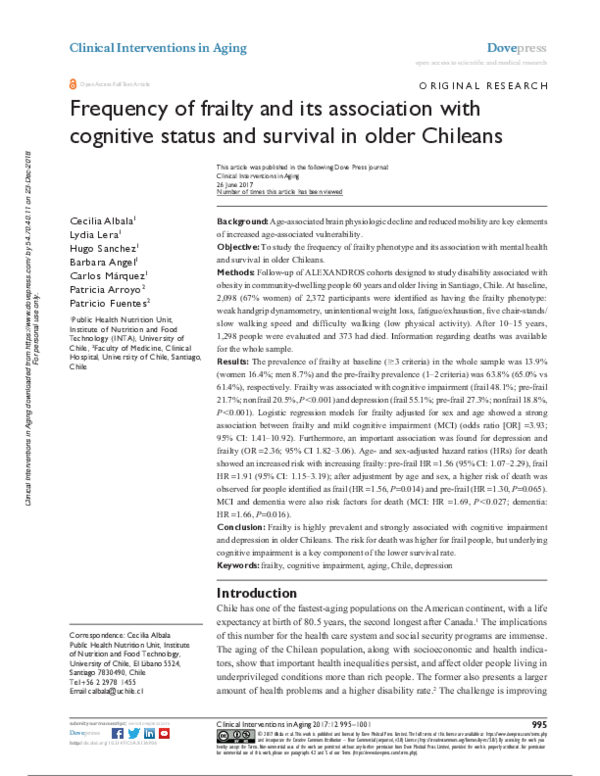 (PDF) Frequency of frailty and its association with cognitive status ...