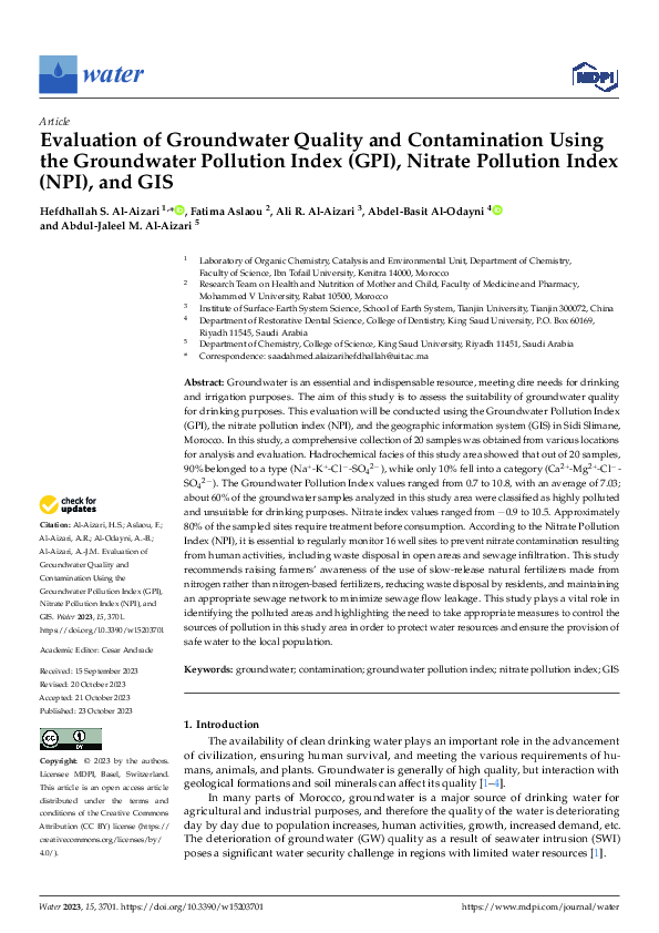 (PDF) Evaluation of Groundwater Quality and Contamination Using the ...