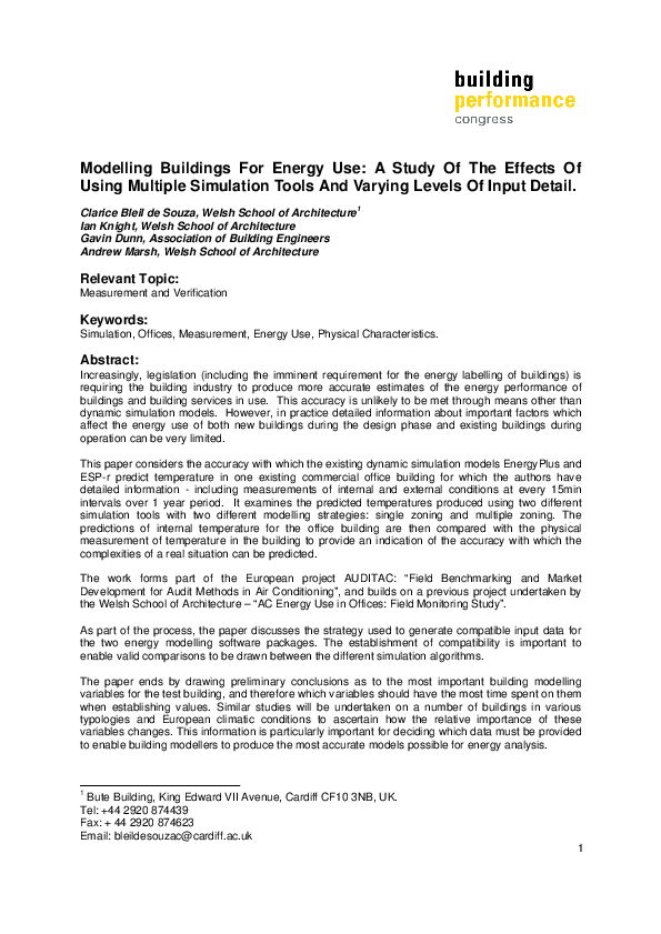 (PDF) Modelling buildings for energy use: a study of the effects of ...