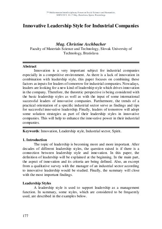 (PDF) Innovative Leadership Style for Industrial Companies