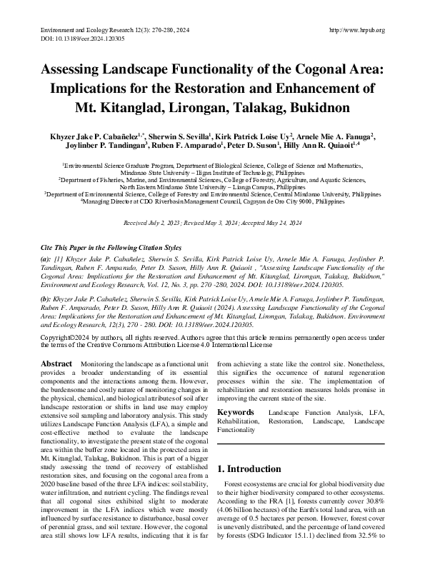 (PDF) Assessing Landscape Functionality of the Cogonal Area ...