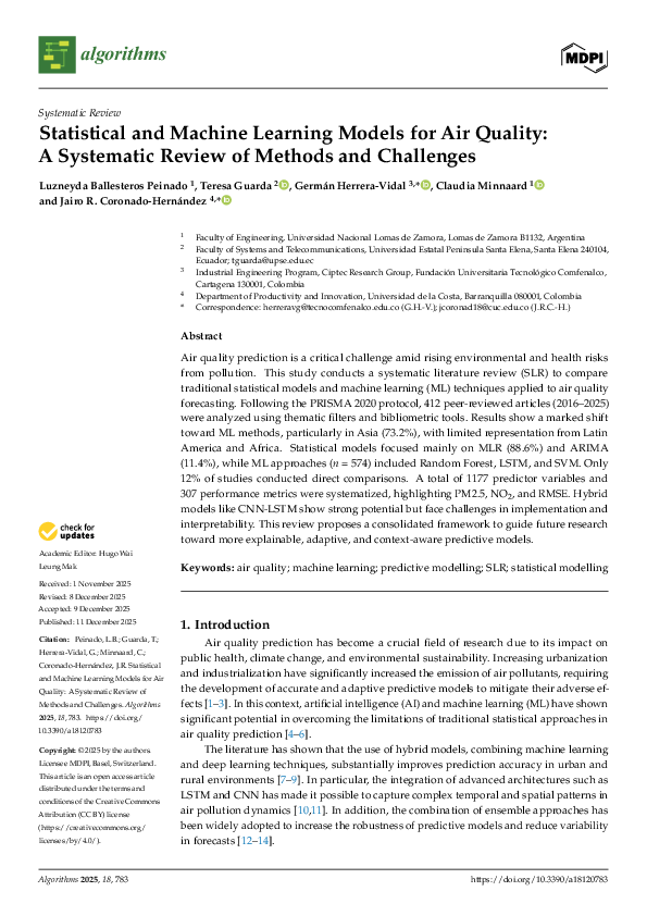 (PDF) Statistical and Machine Learning Models for Air Quality: A ...
