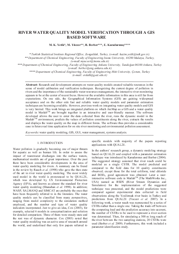 (PDF) River Water Quality Model Verification Through a Gis Based Software