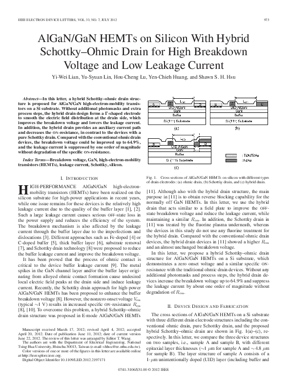 (PDF) AlGaN/GaN HEMTs on Silicon With Hybrid Schottky–Ohmic Drain for ...