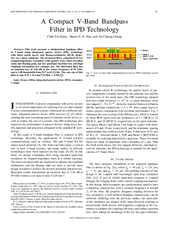 (PDF) A Compact V-Band Bandpass Filter in IPD Technology