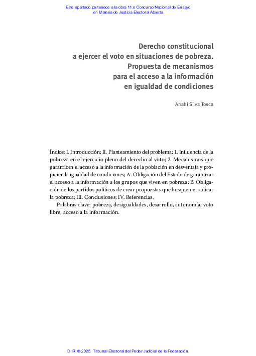 (PDF) DERECHO CONSTITUCIONAL A EJERCER EL VOTO EN SITUACIONES DE POBREZA