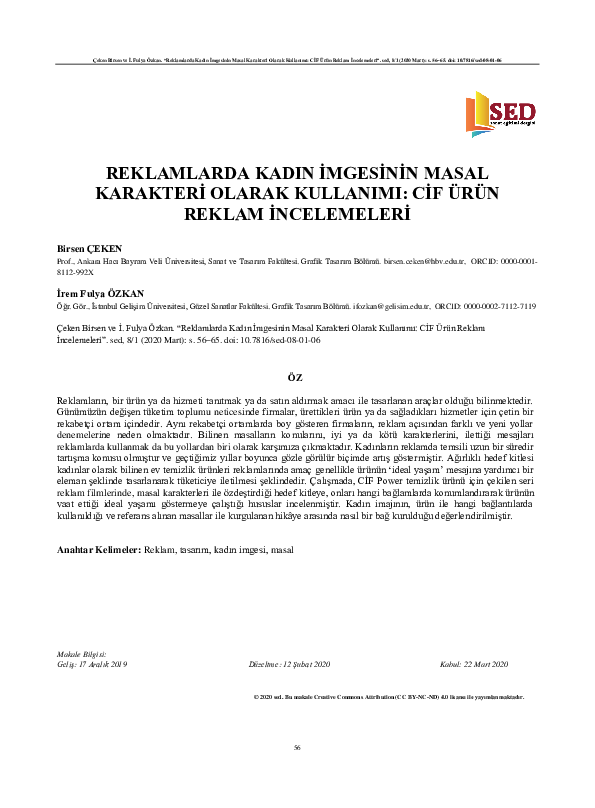 (PDF) Reklamlarda Kadın İmgesinin Masal Karakteri Olarak Kullanımı: CİF ...