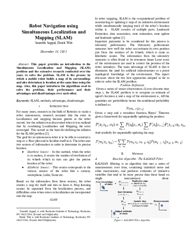 (PDF) Robot Navigation using Simultaneous Localization and Mapping (SLAM)