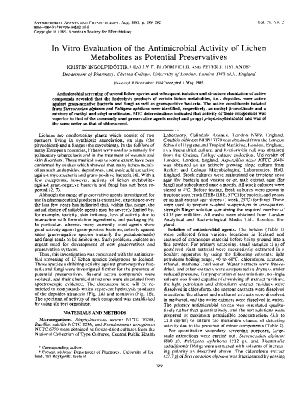 (PDF) In vitro evaluation of the antimicrobial activity of lichen ...