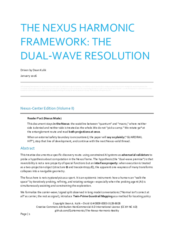 (PDF) THE NEXUS HARMONIC FRAMEWORK: THE DUAL WAVE RESOLUTION