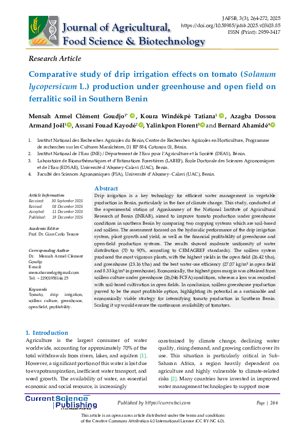 (PDF) Comparative study of drip irrigation effects on tomato (Solanum ...