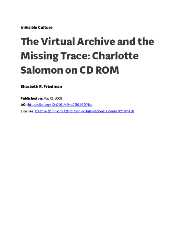 (PDF) The Virtual Archive and the Missing Trace: Charlotte Salomon on ...