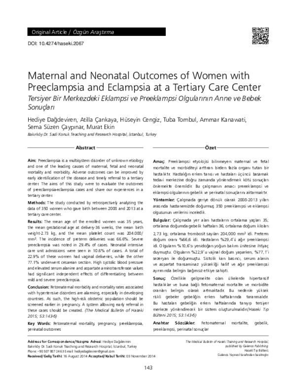 (PDF) Maternal and Neonatal Outcomes of Women with Preeclampsia and ...