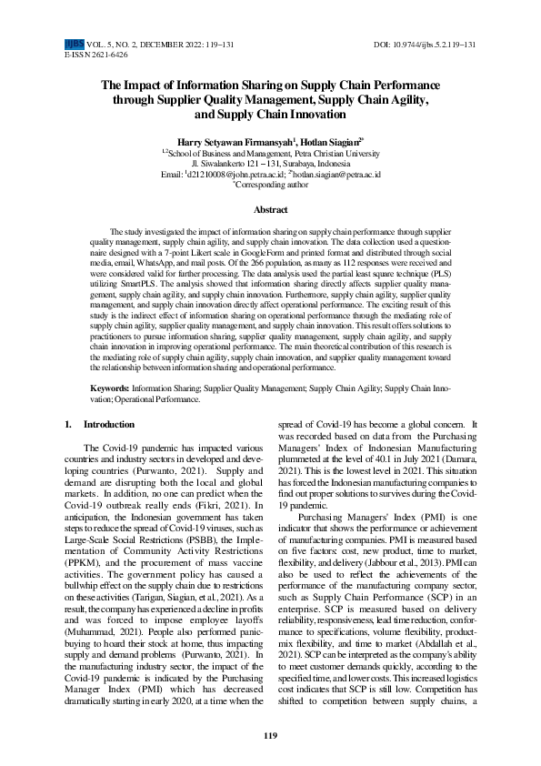 (PDF) Impact of Information Sharing on Supply Chain Performance through ...