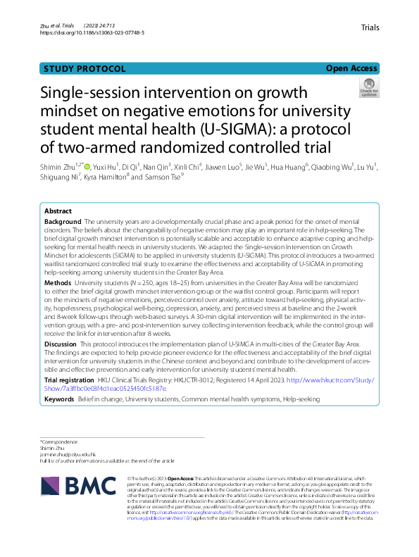 (PDF) Single-session Intervention on Growth Mindset on Negative ...
