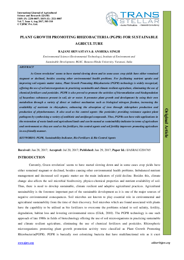 (PDF) Plant Growth Promoting Rhizobacteria (PGPR) for Sustainable ...