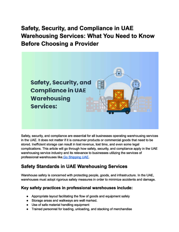 (PDF) Safety, security and compliance in uae warehousing services
