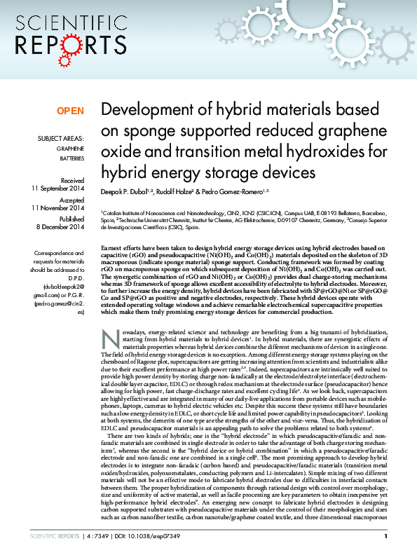 (PDF) Development of hybrid materials based on sponge supported reduced ...