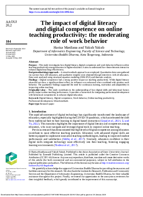 (PDF) The impact of digital literacy and digital competence on online ...