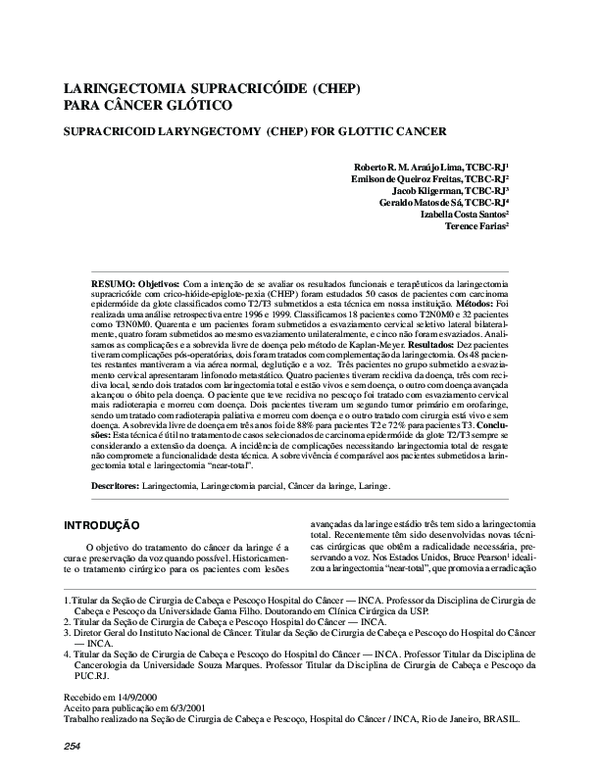 (PDF) Laringectomia supracricóide (chep) para câncer glótico