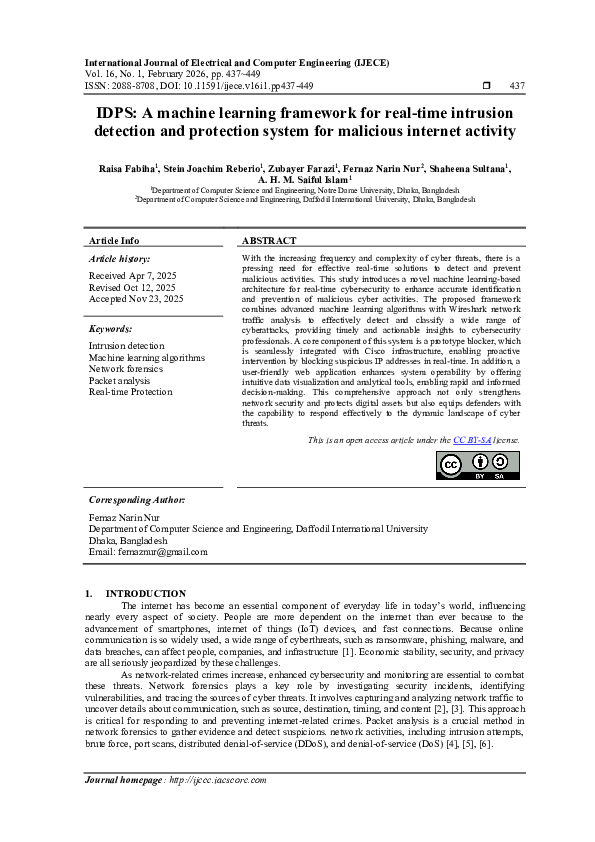 (PDF) IDPS: A machine learning framework for real-time intrusion ...