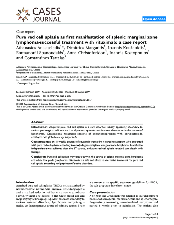 (PDF) Pure red cell aplasia as first manifestation of splenic marginal ...