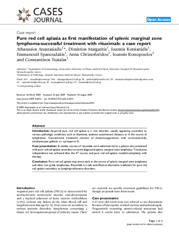 (PDF) Pure red cell aplasia as first manifestation of splenic marginal ...