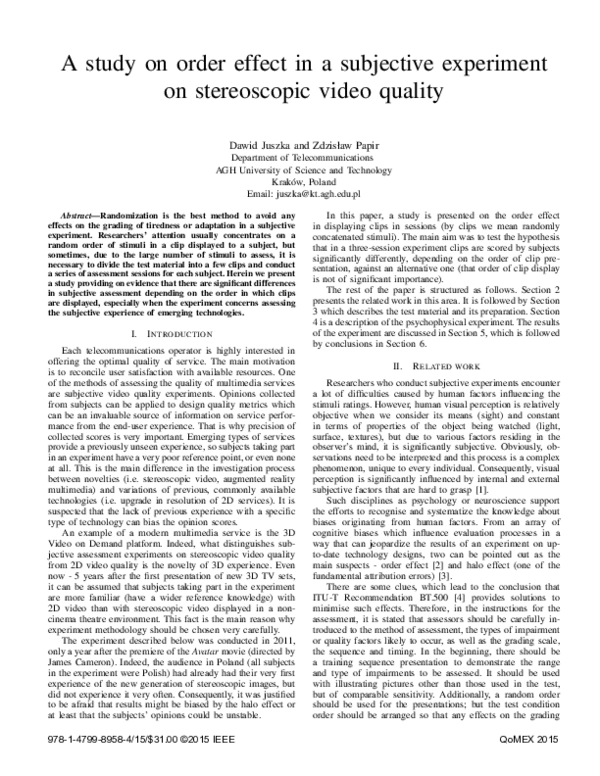 (PDF) A study on order effect in a subjective experiment on ...