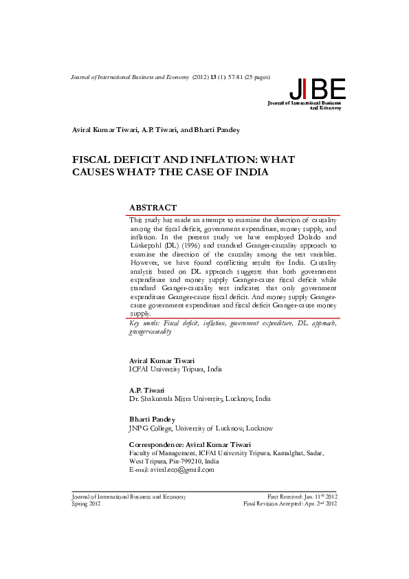 (PDF) Fiscal Deficit and Inflation: What Causes What? The Case of India