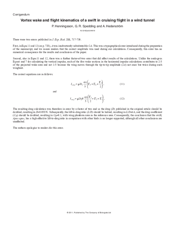 (PDF) Vortex wake and flight kinematics of a swift in cruising flight ...