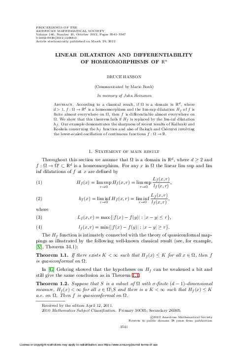 (PDF) Linear dilatation and differentiability of homeomorphisms of ...