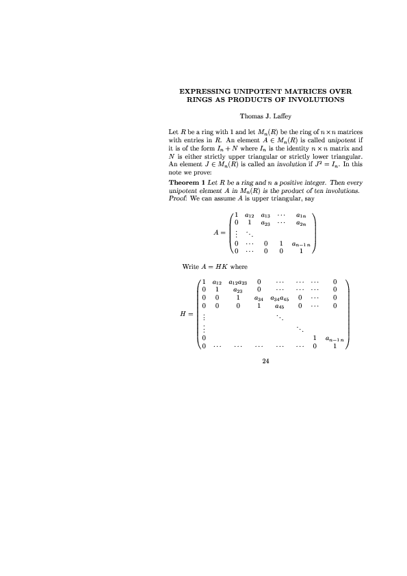(PDF) Expressing unipotent matrices over rings as products of involutions